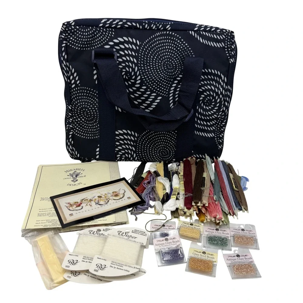 Mirabilia Angels Dwell Here‎ Cross Stitch Kit DMC Floss Mill Hill Beads Case